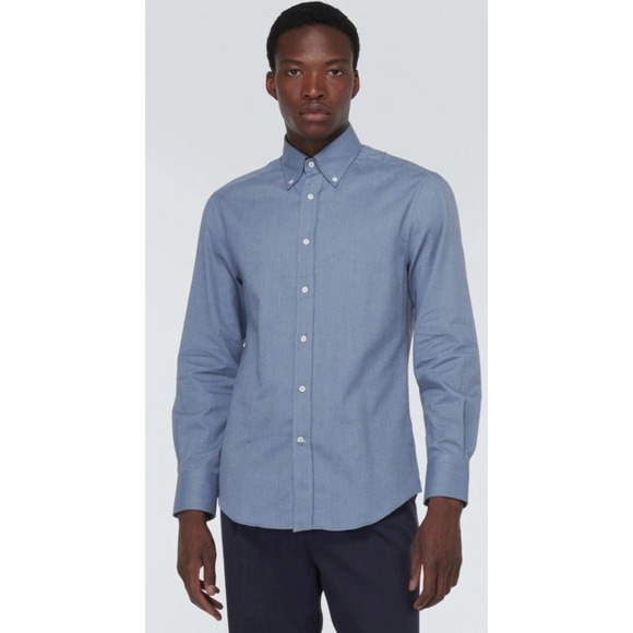 Brunello Cucinelli Basic Fit Button Down Shirt Blue Long Sleeve Luxury Italy Lg‎ - Picture 3 of 16